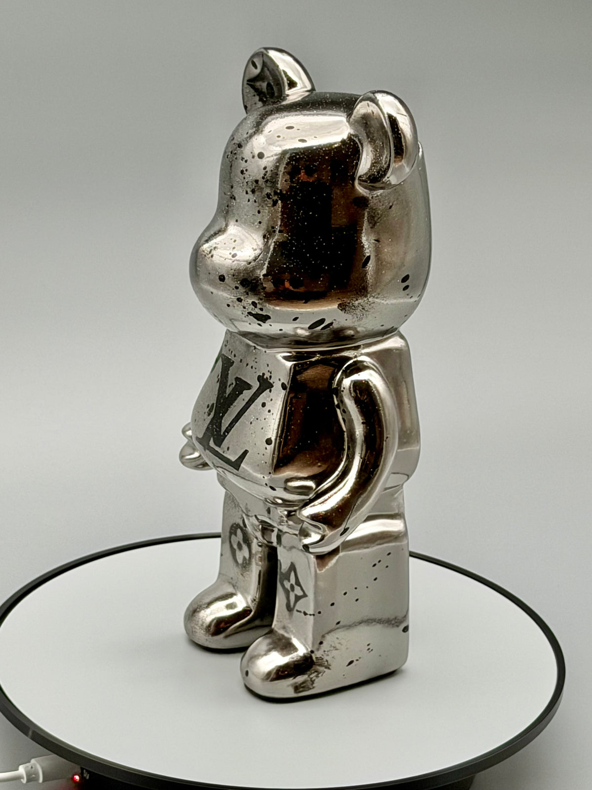 Pop Art Bär Silber Kunst Dekofigur Unikat